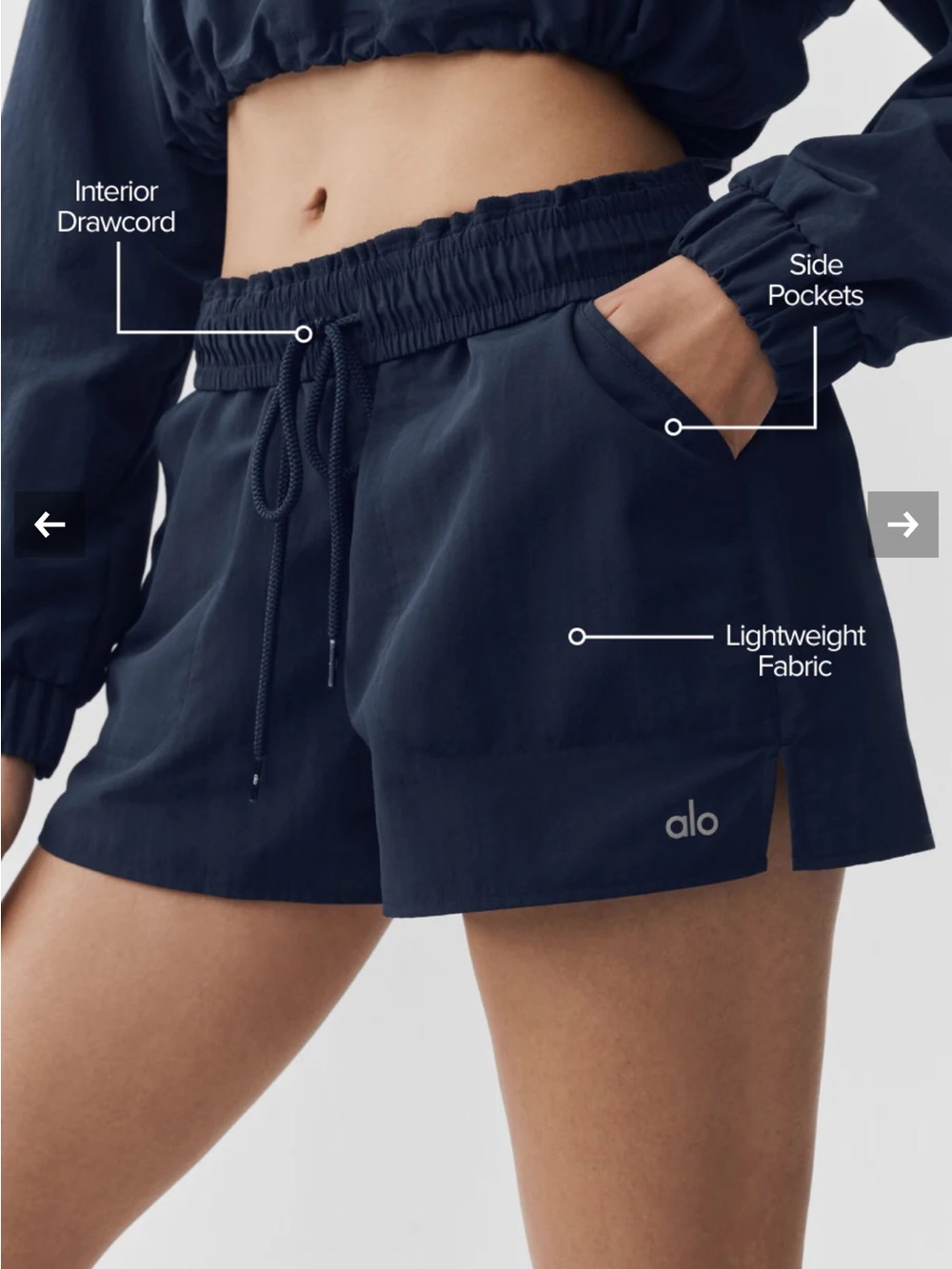 ALO Yoga Navy Alumni Shorts Lightweight Drawstring Athletic Shorts